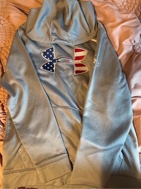 Under Armour Light Gray Hoodie with American Flag Logo
